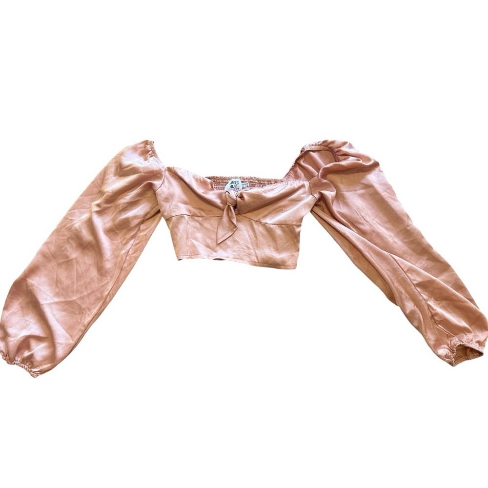 Princess Polly Satin Off Shoulder Crop Top Pink Rose Gold Size 6 NWOT